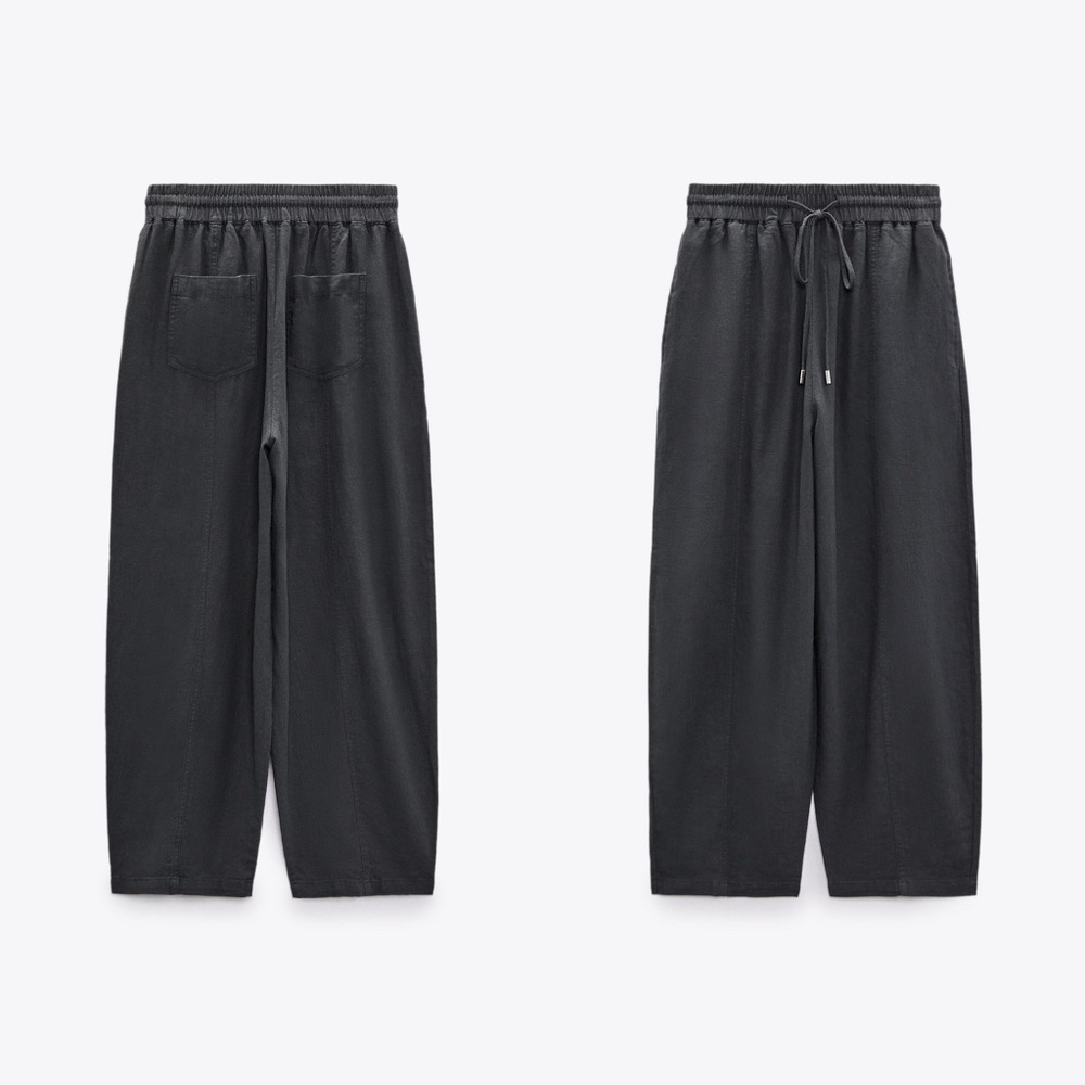 Zara Washed Effect Linen Blend Pants